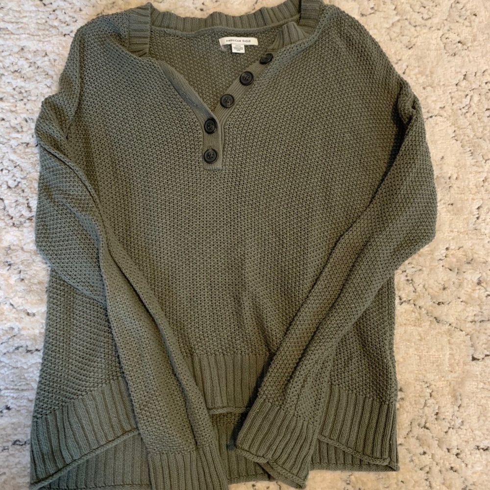 american eagle green button neck sweater